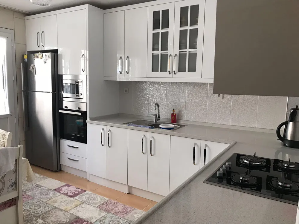 İzmir Mutfak Banyo Luxury Ada Mutfak & Porselen Tezgahlı Mat Antrasit Dolap (MODEL-1-3) - Buca Adatepe özel mimari imalat