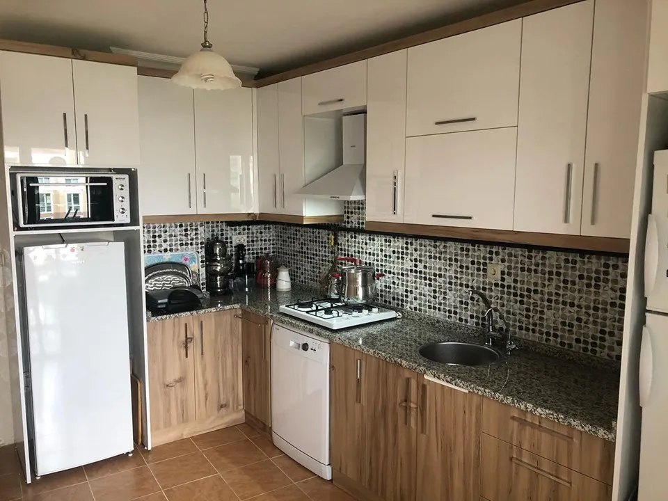 İzmir Mutfak Banyo Luxury Karşıyaka Soft Bej Kesintisiz Kulpsuz Mutfak (MODEL-11-4) - Buca Adatepe özel mimari imalat