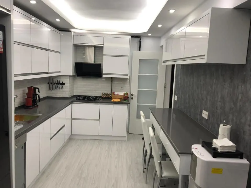 İzmir Mutfak Banyo Luxury Retro Çıtalı Antrasit & Masif Ahşap Mutfak (MODEL-15-4) - Buca Adatepe özel mimari imalat