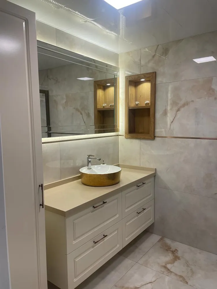 İzmir Mutfak Banyo Luxury Çift Lavabolu Kuvars Tezgahlı Ebeveyn Banyo Dolabı (MODEL-2) - Buca Adatepe özel mimari imalat