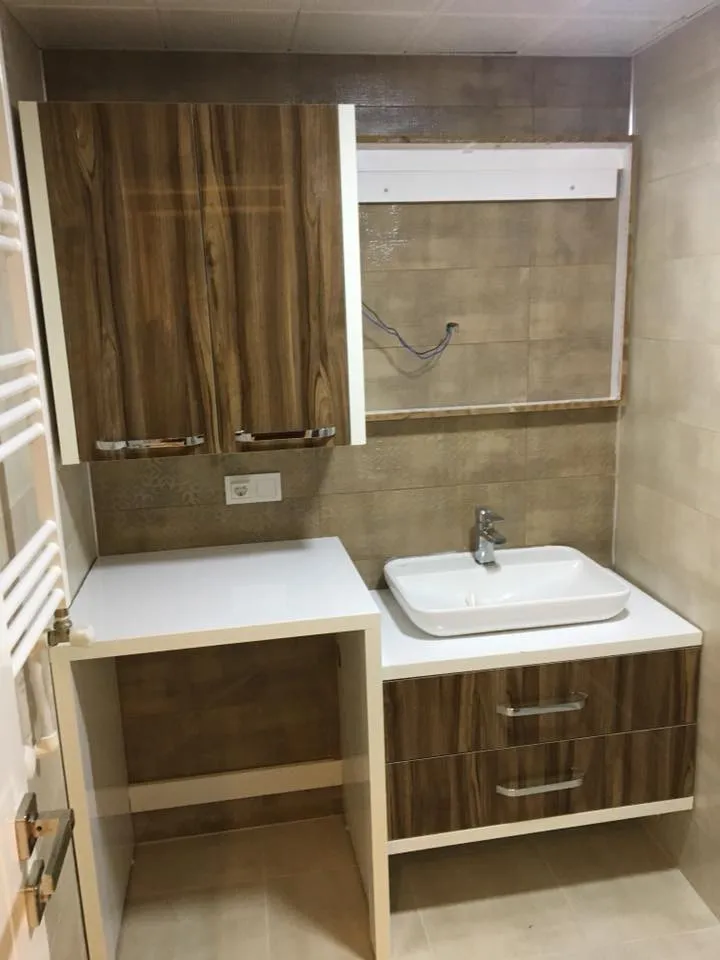 İzmir Mutfak Banyo Luxury Masif Ahşap Tezgah & Mat Siyah Çanak Lavabo Dolabı (MODEL-3) - Buca Adatepe özel mimari imalat