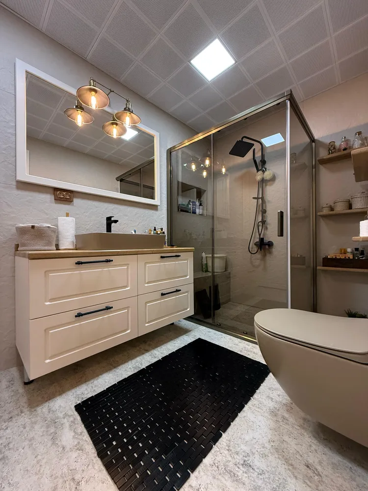 İzmir Mutfak Banyo Luxury Masif Kütük Tezgahlı El Yapımı Seramik Çanak Banyo (MODEL-45) - Buca Adatepe özel mimari imalat